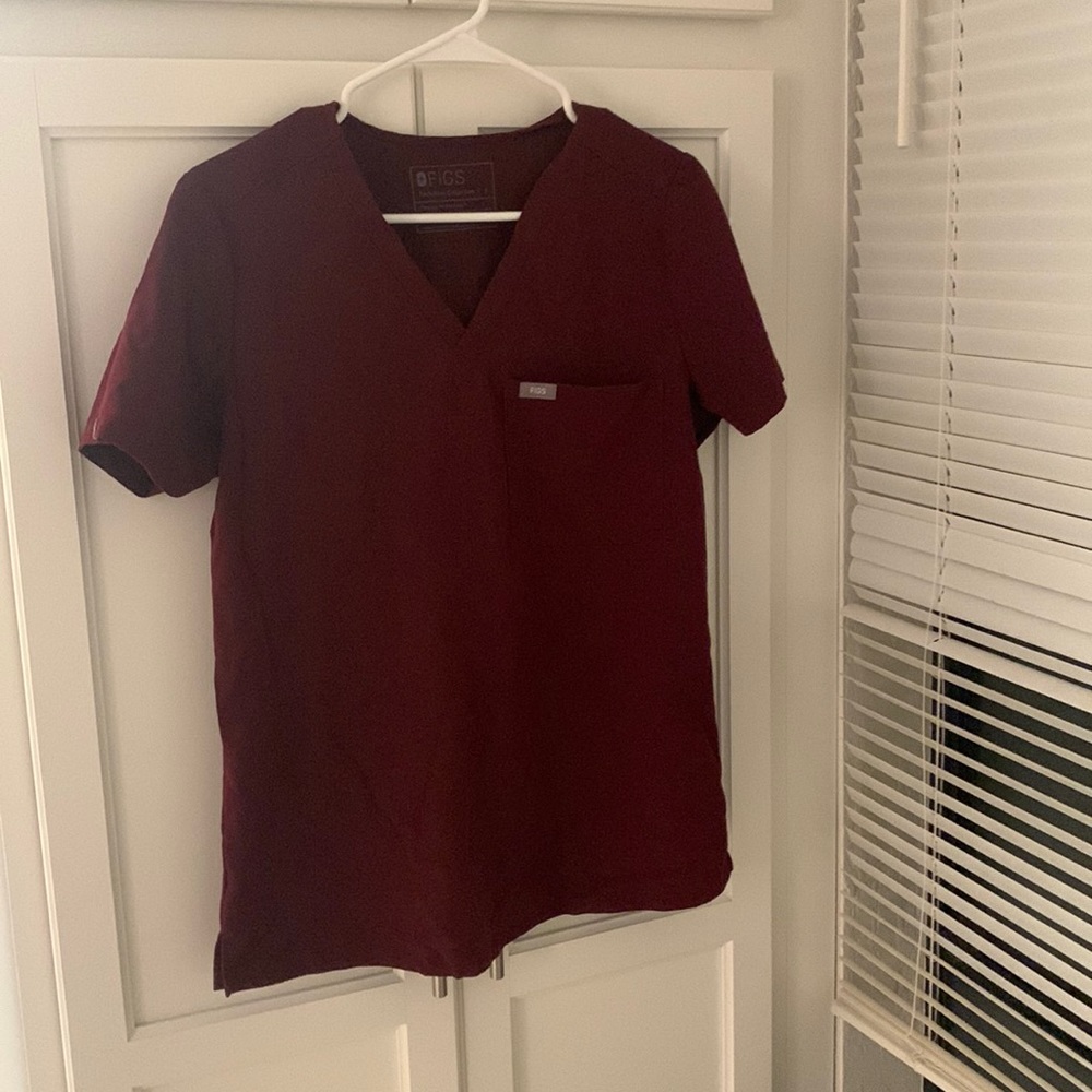 Figs burgundy scrubs top